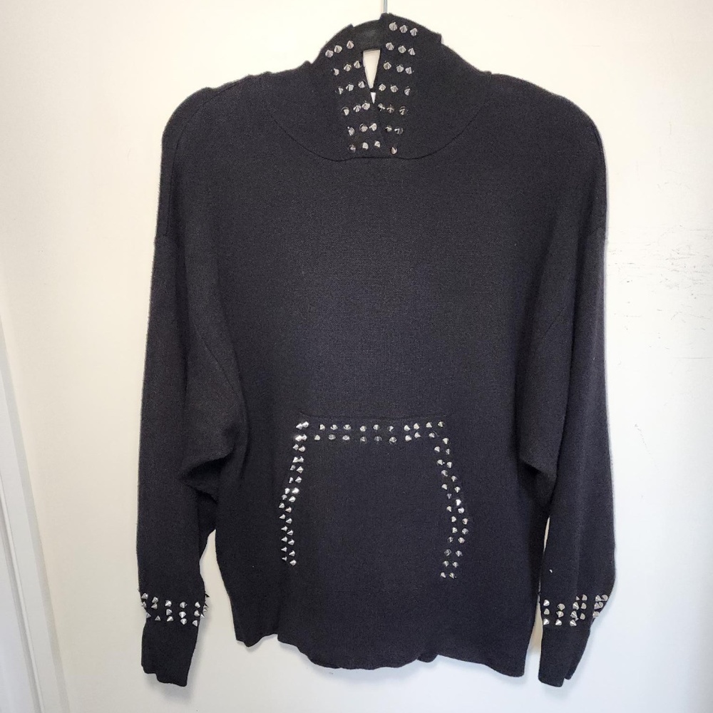 ZARA BLACK OVERSIZED HOODIE SWEATER W/SILVER STUD ACCENTS - SIZE SMALL